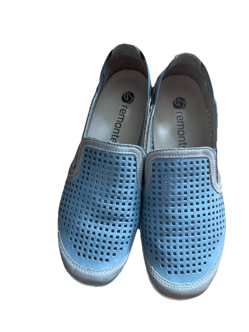 REMONTE Women’s Blue Beige Leather Slip On Loafer Comfort Shoes Size 36/5.5